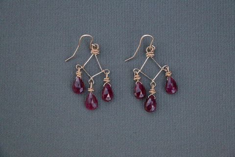 Triangular Gold Ruby Earrings